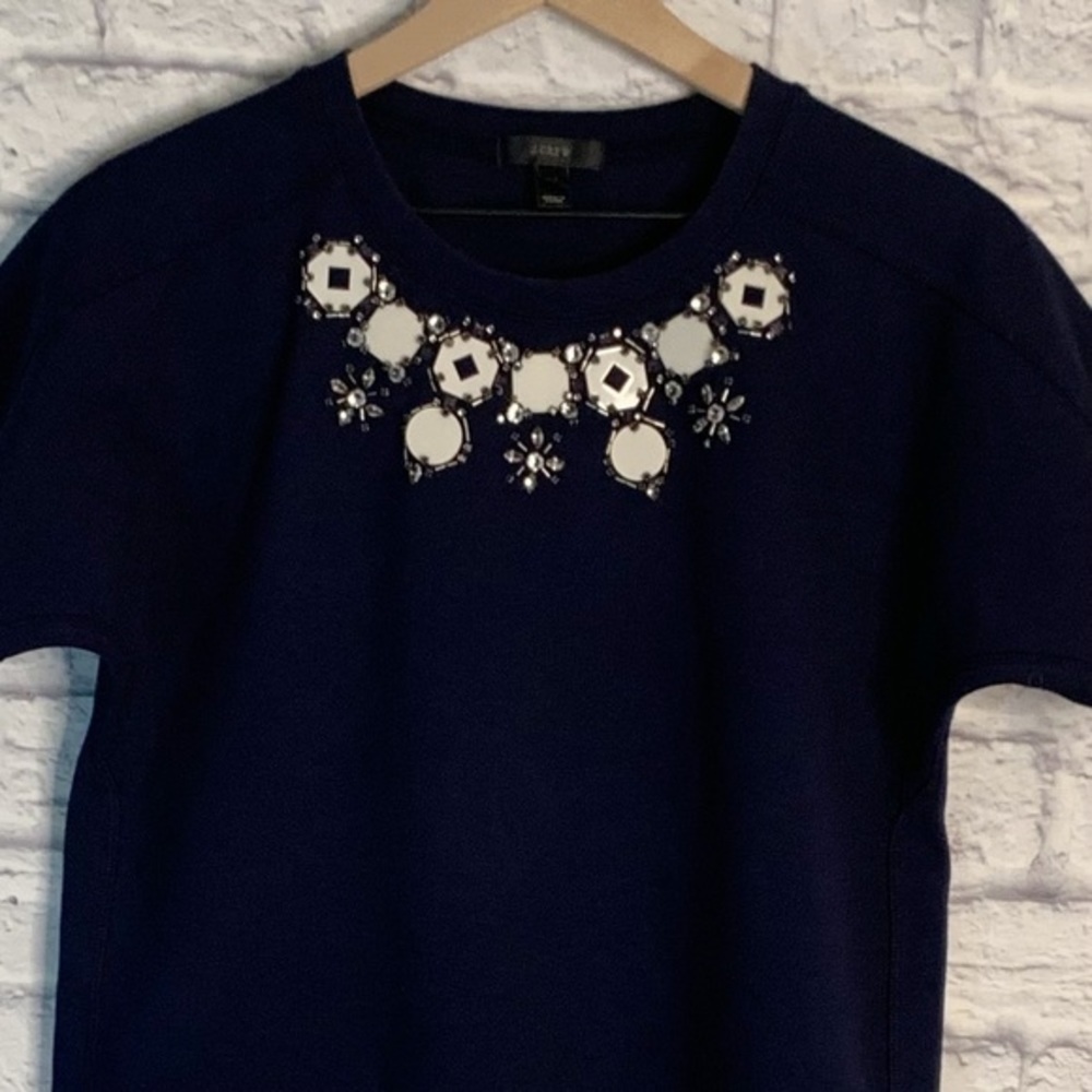 J.Crew blue embellished neckline top - Picture 4 of 10